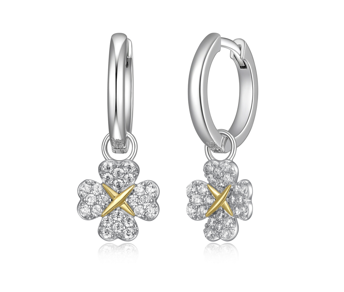 BOUCLES HUGGIES/TRÈFLES EN ARGENT RHODIÉ ET PVD OR SERTIES DE CUBIQUES ZIRCONIAS BOUCLES HUGGIES/TRÈFLES EN ARGENT RHODIÉ ET PVD OR SERTIES DE CUBIQUES ZIRCONIAS