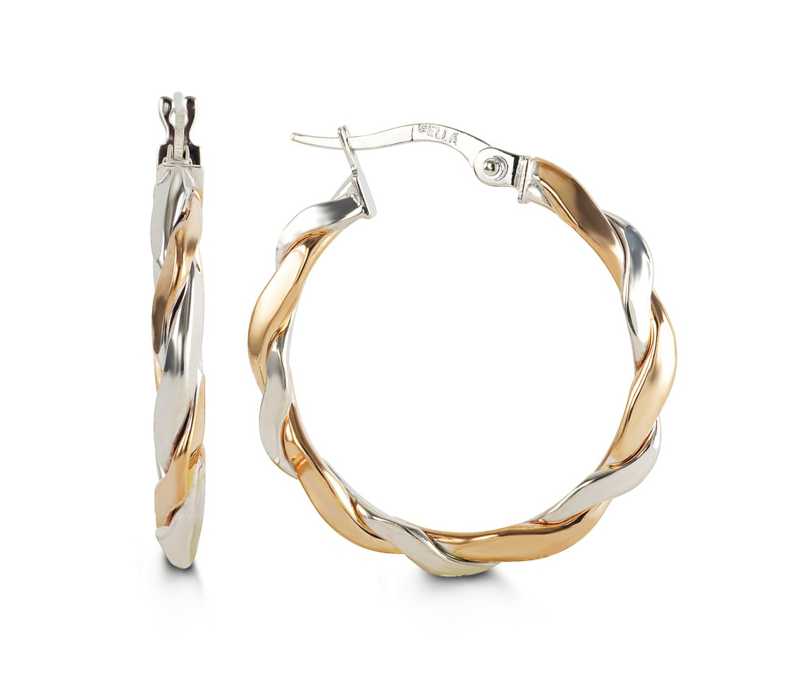 BOUCLES ANNEAUX TWISTÉES EN OR 10K ROSE ET BLANC - SY 1014D - BIJOUX D'IMPORTATION BOUCLES ANNEAUX TWISTÉES EN OR 10K ROSE ET BLANC - SY 1014D - BIJOUX D'IMPORTATION