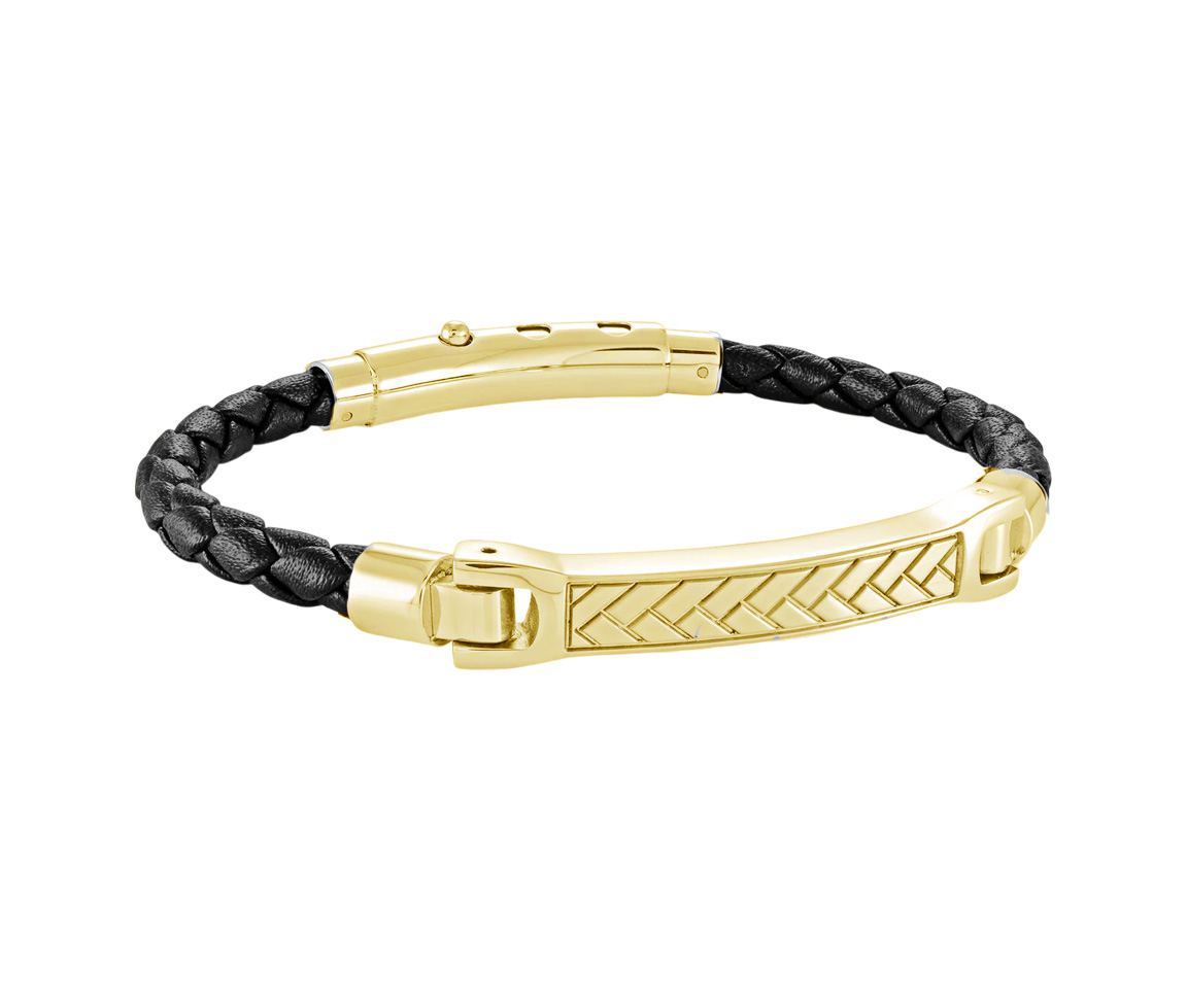 BRACELET EN CUIR NOIR TRESSÉ ET EN ACIER/PVD OR - IG SLB577GO - ITALGEM BRACELET EN CUIR NOIR TRESSÉ ET EN ACIER/PVD OR - IG SLB577GO - ITALGEM