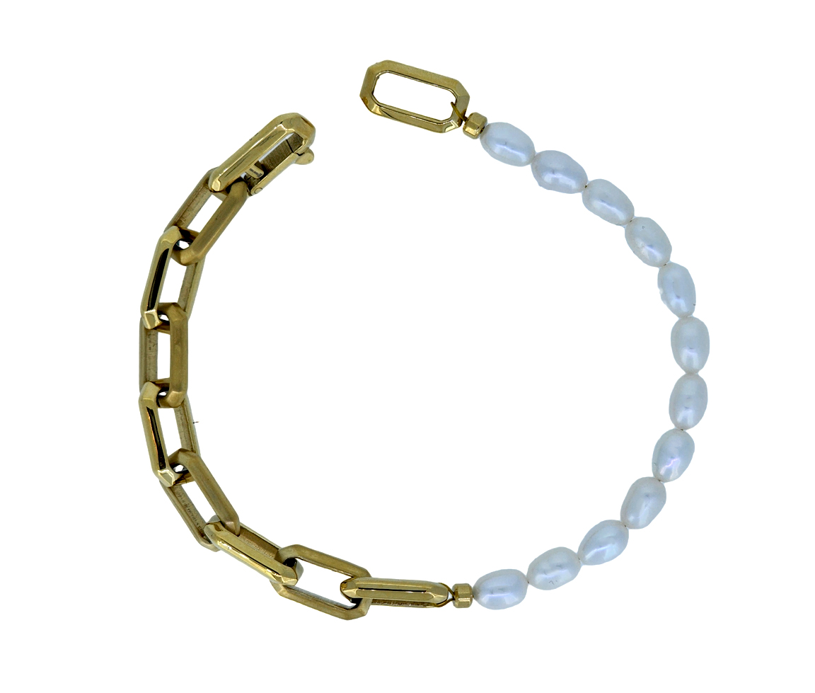 BRACELET EN ACIER/PVD OR ET PERLES D'EAU DOUCE À MAILLE PAPERCLIP - IG SWB205/7 - VÉLORIA BRACELET EN ACIER/PVD OR ET PERLES D'EAU DOUCE À MAILLE PAPERCLIP - IG SWB205/7 - VÉLORIA
