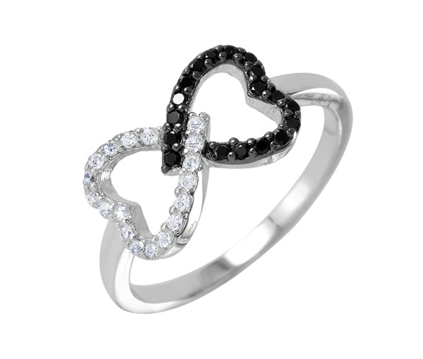 BAGUE DOUBLE COEURS EN ARGENT RHODIÉ SERTIE DE CUBIQUES ZIRCONIAS NOIRS ET BLANCS - SP BGR00942/6 - BIJOUX D'IMPORTATION BAGUE DOUBLE COEURS EN ARGENT RHODIÉ SERTIE DE CUBIQUES ZIRCONIAS NOIRS ET BLANCS - SP BGR00942/6 - BIJOUX D'IMPORTATION