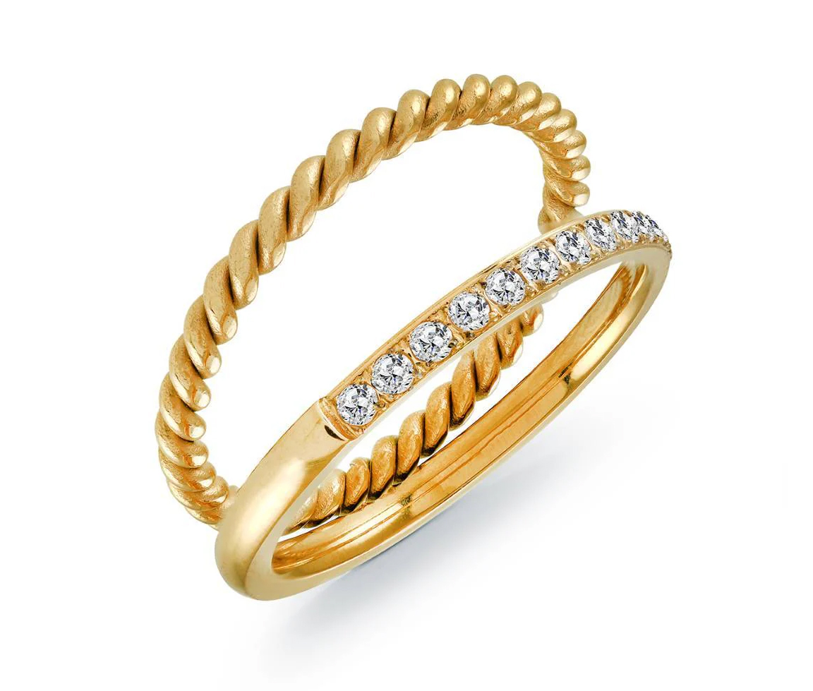 BAGUE DOUBLE EN ACIER/PVD OR TORSADE SERTIE DE CUBIQUES ZIRCONIAS - IG SWR39/5 - VELORIA BAGUE DOUBLE EN ACIER/PVD OR TORSADE SERTIE DE CUBIQUES ZIRCONIAS - IG SWR39/5 - VELORIA