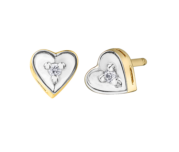 BOUCLES COEUR EN OR 2 TONS SERTIES DE DIAMANTS BOUCLES COEUR EN OR 2 TONS SERTIES DE DIAMANTS