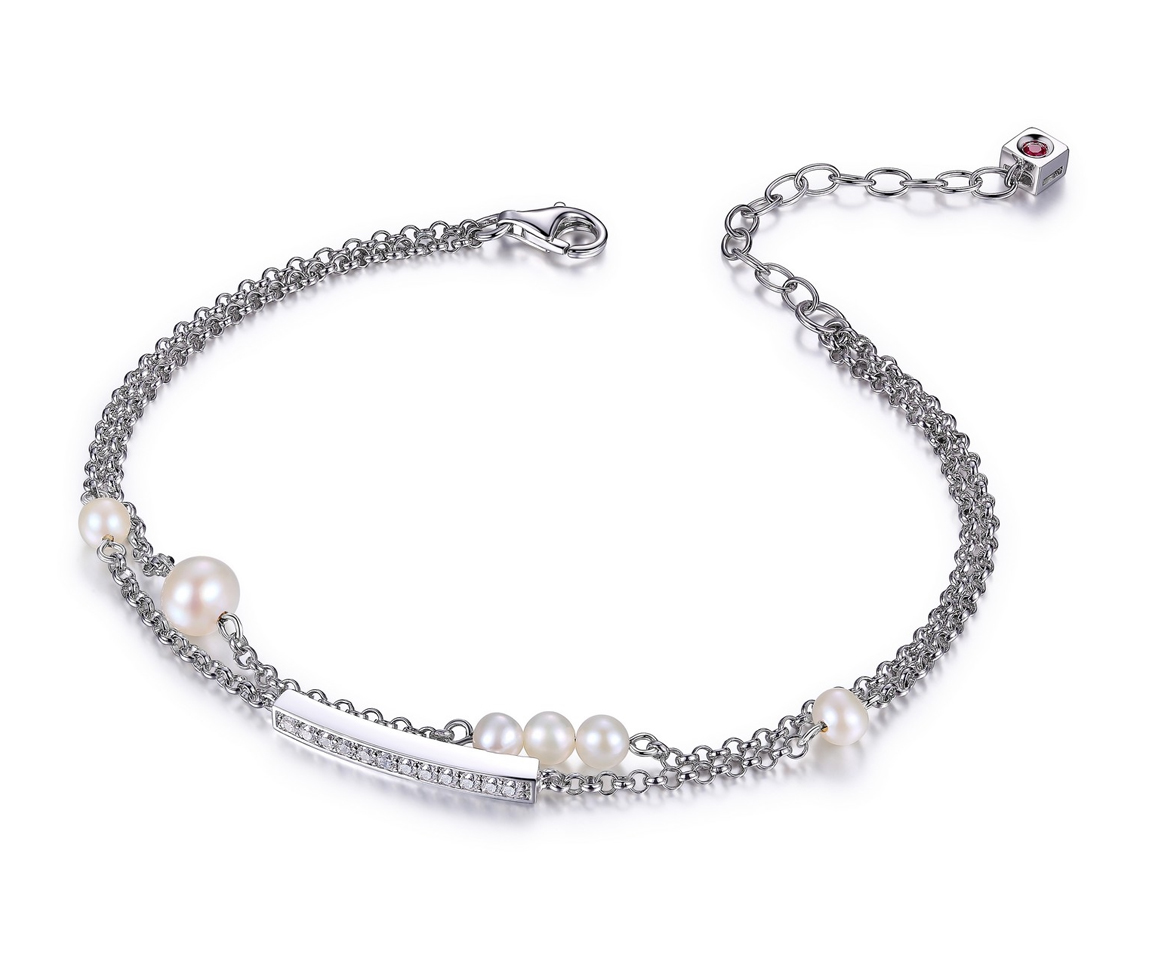 BRACELET EN ARGENT RHODIÉ SERTI DE PERLES D'EAU DOUCE ET DE CUBIQUES ZIRCONIAS - PJ R1LADD4542 - ELLE BRACELET EN ARGENT RHODIÉ SERTI DE PERLES D'EAU DOUCE ET DE CUBIQUES ZIRCONIAS - PJ R1LADD4542 - ELLE