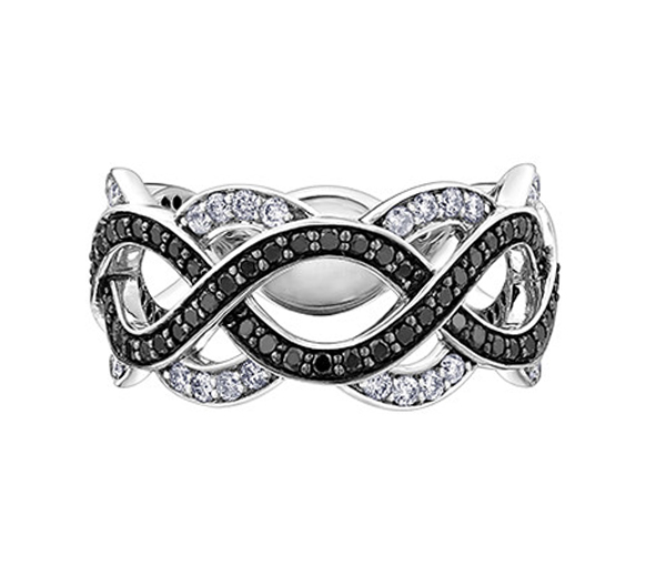 BAGUE EN OR 10K BLANC SERTIE DE DIAMANTS BLANCS ET NOIRS - CR DX724 - BIJOUX CANADIEN BAGUE EN OR 10K BLANC SERTIE DE DIAMANTS BLANCS ET NOIRS - CR DX724 - BIJOUX CANADIEN