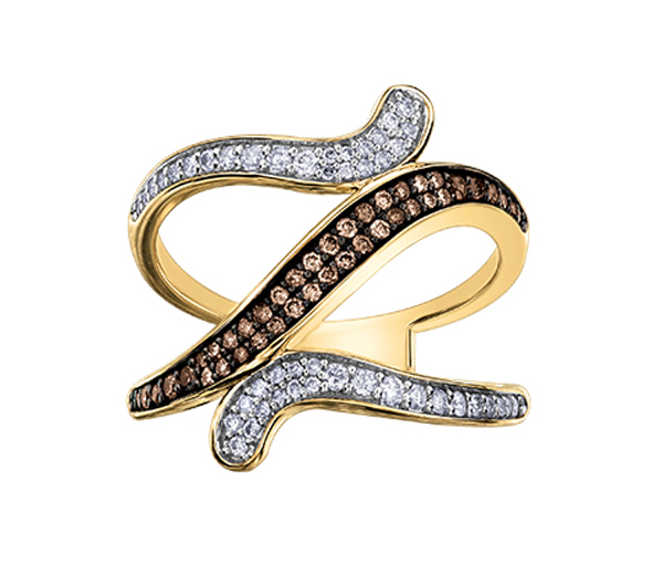 BAGUE EN OR 10K SERTIE DE DIAMANTS BLANCS ET BRUNS - CR DD2979 - BIJOUX CANADIEN BAGUE EN OR 10K SERTIE DE DIAMANTS BLANCS ET BRUNS - CR DD2979 - BIJOUX CANADIEN