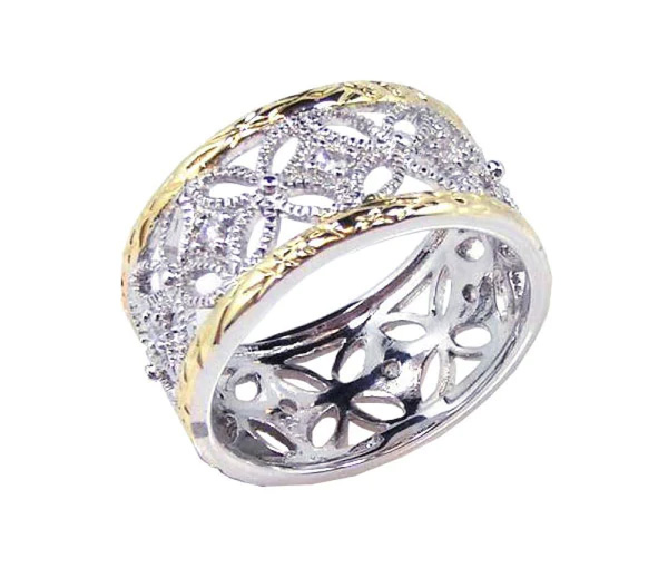 BAGUE À MOTIF FLEUR EN ARGENT RHODIÉ/PVD OR 2 TONS SERTIE DE CUBIQUES ZIRCONIAS - SP STR00330/7 - BIJOUX D'IMPORTATION BAGUE À MOTIF FLEUR EN ARGENT RHODIÉ/PVD OR 2 TONS SERTIE DE CUBIQUES ZIRCONIAS - SP STR00330/7 - BIJOUX D'IMPORTATION