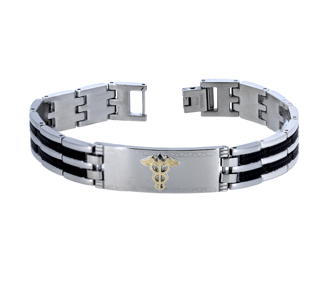 BRACELET MÉDICAL ACI/PVD NOIR 10K BRACELET MÉDICAL ACI/PVD NOIR 10K