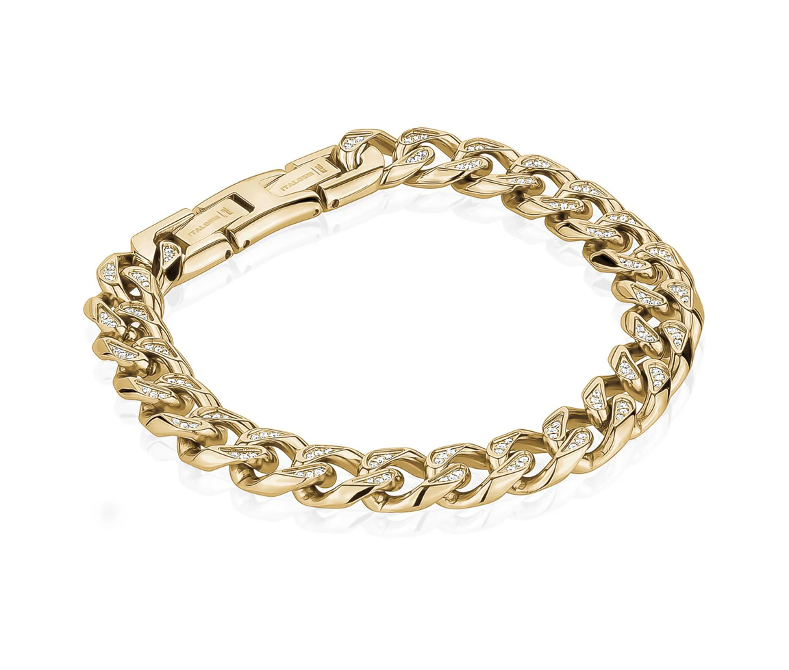 BRACELET EN ACIER/PVD OR À MAILLE GOURMETTE SERTI DE CUBIQUES ZIRCONIAS - IG SMB322 - ITALGEM BRACELET EN ACIER/PVD OR À MAILLE GOURMETTE SERTI DE CUBIQUES ZIRCONIAS - IG SMB322 - ITALGEM