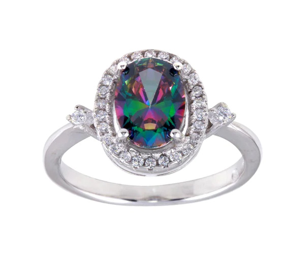 BAGUE EN ARGENT RHODIÉ SERTIE D'UN TOPAZE MYSTIQUE SYNTHÉTIQUE ET DE CUBIQUES ZIRCONIAS - SP BGR01249/8 - BIJOUX D'IMPORTATION BAGUE EN ARGENT RHODIÉ SERTIE D'UN TOPAZE MYSTIQUE SYNTHÉTIQUE ET DE CUBIQUES ZIRCONIAS - SP BGR01249/8 - BIJOUX D'IMPORTATION