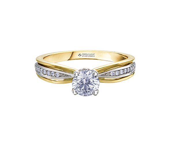 BAGUE EN OR 2 TONS SERTIE D'UN DIAMANT CANADIEN ET DE DIAMANTS - CR 30103YW - BIJOUX CANADIEN BAGUE EN OR 2 TONS SERTIE D'UN DIAMANT CANADIEN ET DE DIAMANTS - CR 30103YW - BIJOUX CANADIEN