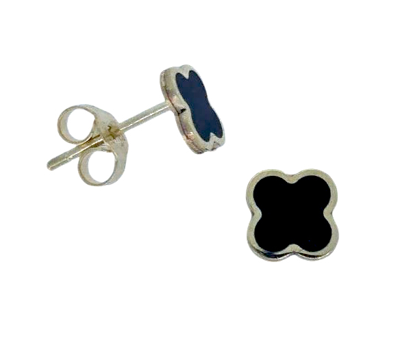 BOUCLES TRÈFLES EN OR JAUNE SERTIES D'ONYX - CB EYH4300 - CBE BOUCLES TRÈFLES EN OR JAUNE SERTIES D'ONYX - CB EYH4300 - CBE