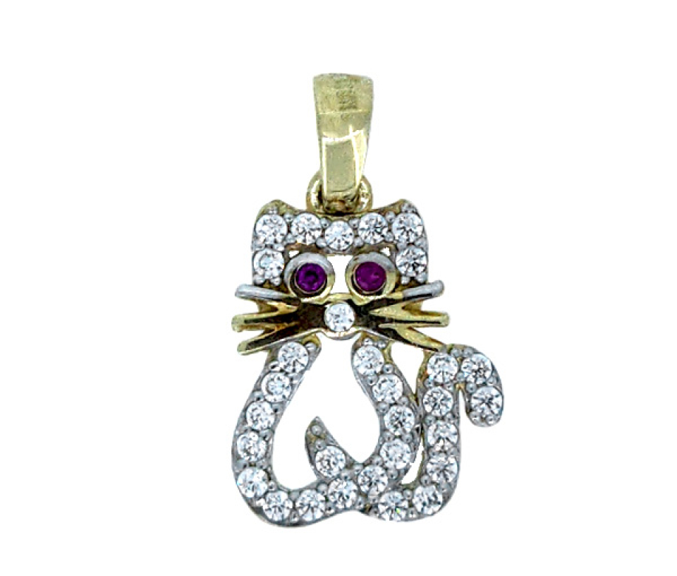 PENDENTIF CHAT AJOURÉ EN OR 10K SERTI DE CUBIQUES ZIRCONIAS PENDENTIF CHAT AJOURÉ EN OR 10K SERTI DE CUBIQUES ZIRCONIAS
