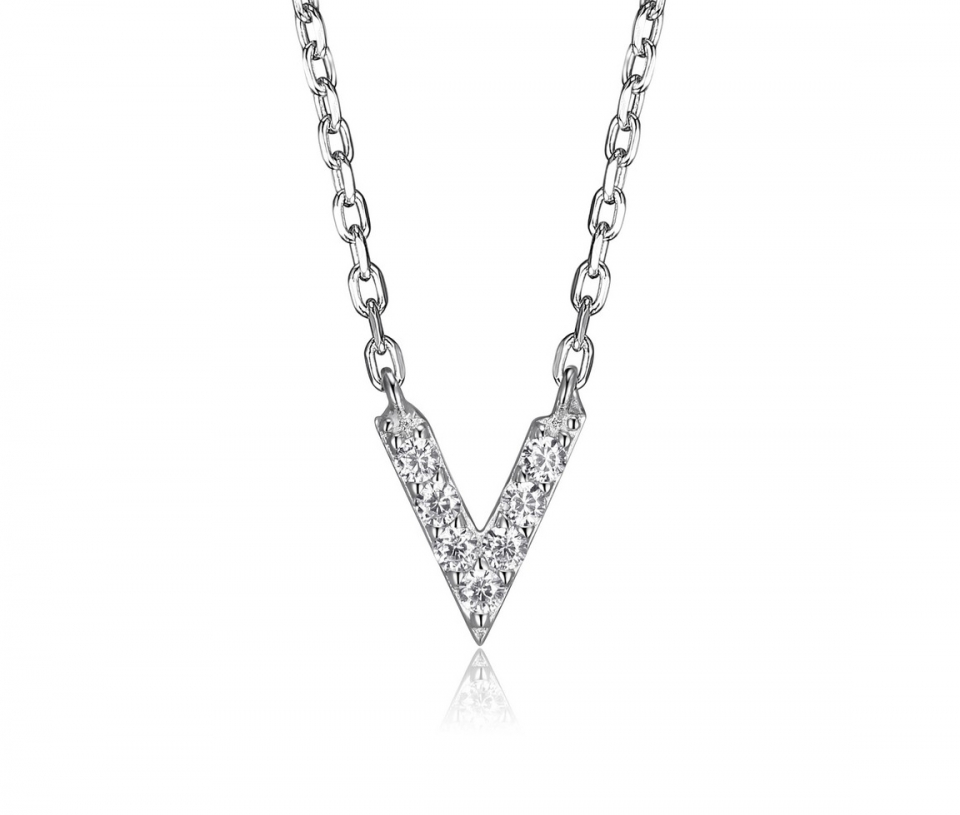COLLIER EN ARGENT RHODIÉ AVEC V SERTI DE CUBIQUES ZIRCONIAS - PJ R0A95S0018 - REIGN COLLIER EN ARGENT RHODIÉ AVEC V SERTI DE CUBIQUES ZIRCONIAS - PJ R0A95S0018 - REIGN