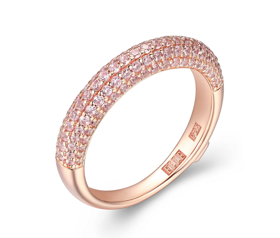 JONC SEMI-ÉTERNITÉ EN ARGENT/PVD ROSE SERTI DE 5 RANGS DE CUBIQUES ZIRCONIAS ROSES JONC SEMI-ÉTERNITÉ EN ARGENT/PVD ROSE SERTI DE 5 RANGS DE CUBIQUES ZIRCONIAS ROSES