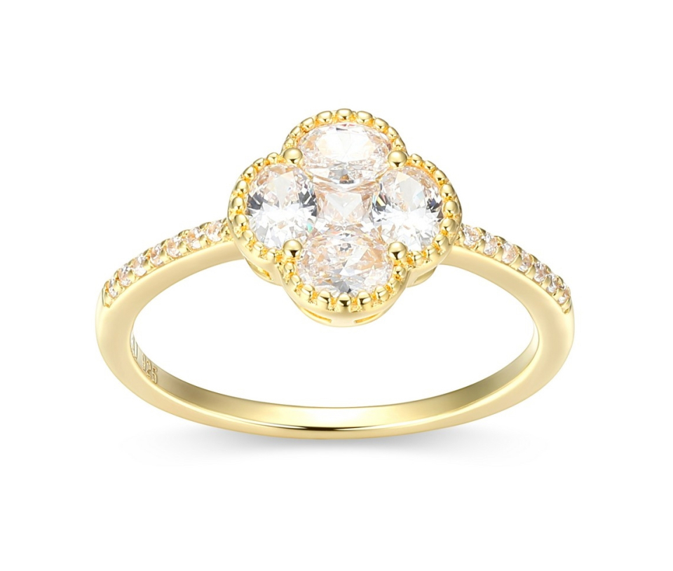 BAGUE TRÈFLE EN ARGENT/PVD OR SERTIE DE CUBIQUES ZIRCONIAS - PJ 34AQV100A8 - REIGN BAGUE TRÈFLE EN ARGENT/PVD OR SERTIE DE CUBIQUES ZIRCONIAS - PJ 34AQV100A8 - REIGN