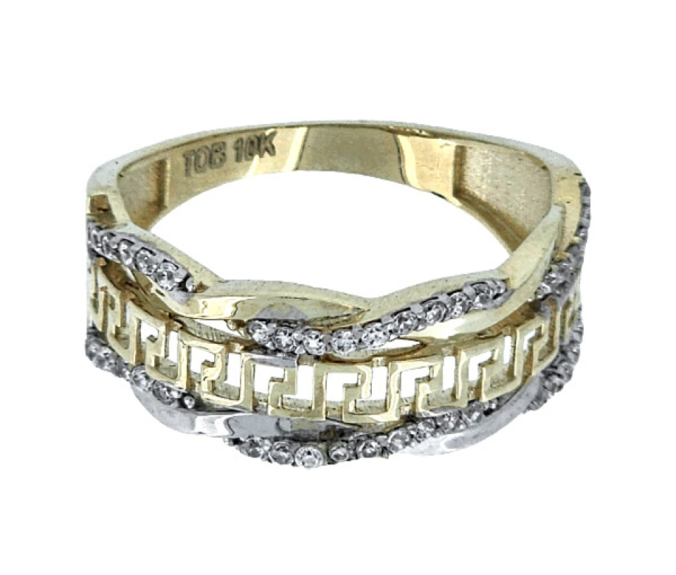 BAGUE EN OR 10K 2 TONS À MOTIF VERSACE SERTIE DE CUBIQUES ZIRCONIAS BAGUE EN OR 10K 2 TONS À MOTIF VERSACE SERTIE DE CUBIQUES ZIRCONIAS
