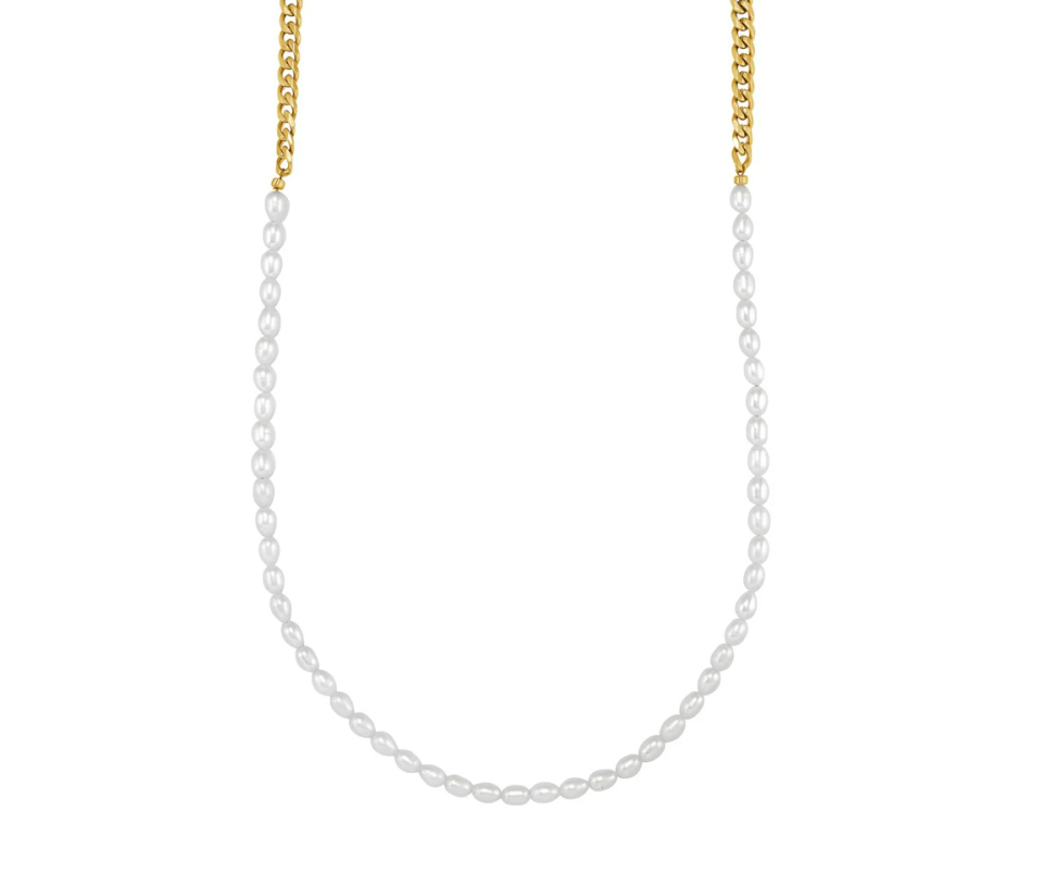 CHAINE/COLLIER EN ACIER/PVD OR À MAILLE GOURMETTE ET PERLES D'EAU DOUCE - IG SYN73 - ITALGEM CHAINE/COLLIER EN ACIER/PVD OR À MAILLE GOURMETTE ET PERLES D'EAU DOUCE - IG SYN73 - ITALGEM