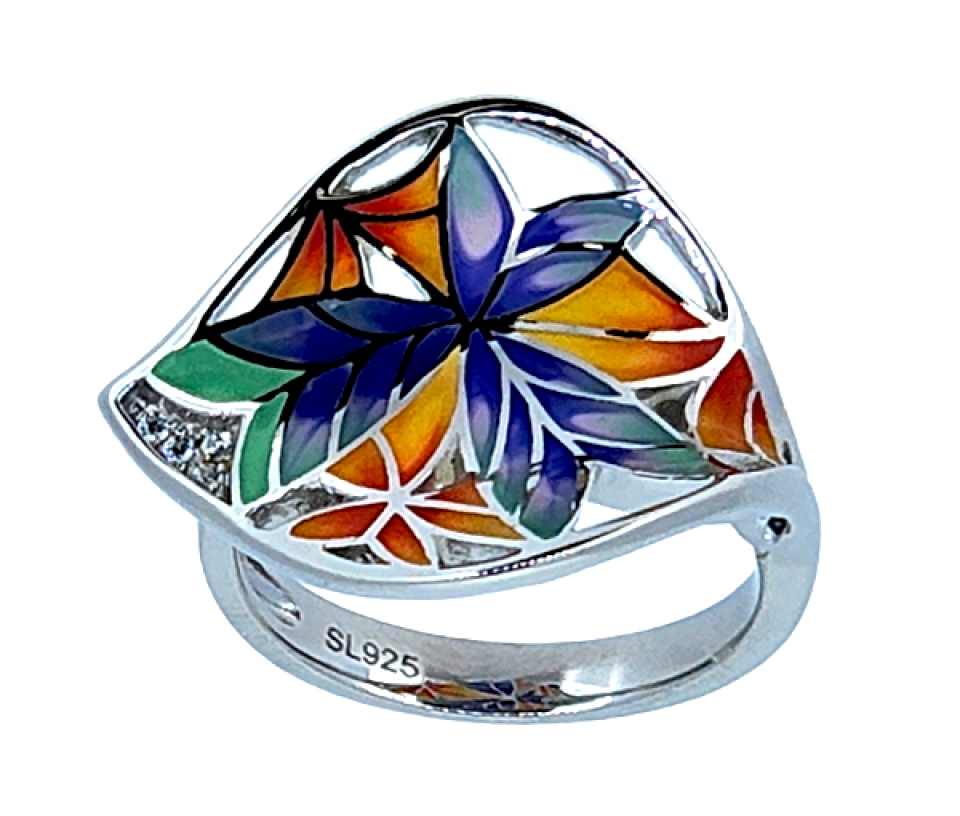 BAGUE EN ARGENT RHODIÉ/RÉSINE SERTIE ET DE CUBIQUES ZIRCONIAS BAGUE EN ARGENT RHODIÉ/RÉSINE SERTIE ET DE CUBIQUES ZIRCONIAS