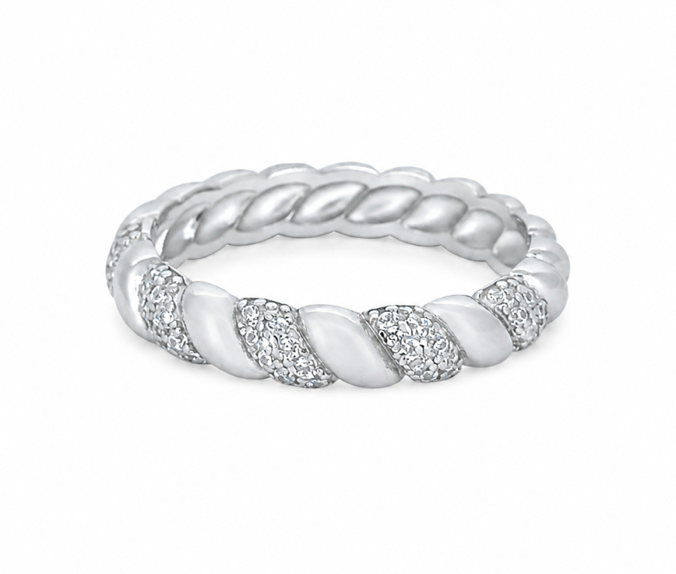 JONC À MOTIF CORDELETTES TWISTÉES AVEC CZ JONC À MOTIF CORDELETTES TWISTÉES AVEC CZ