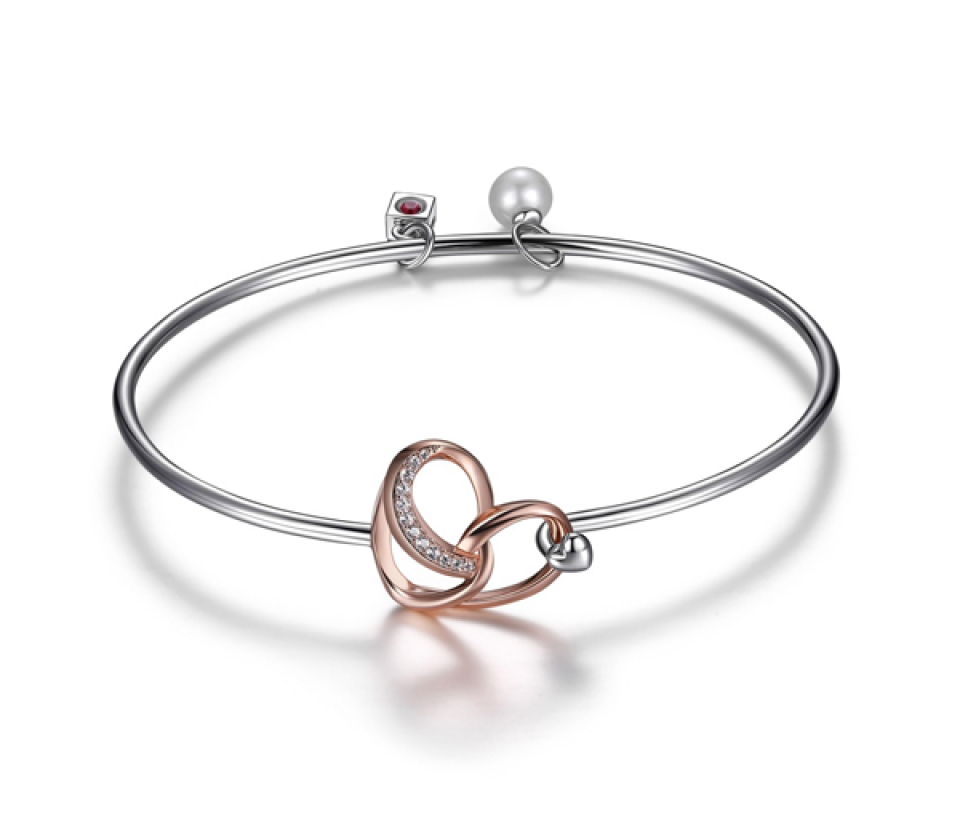 BRACELET BANGLE COEUR AJOURÉ AVEC CZ BRACELET BANGLE COEUR AJOURÉ AVEC CZ