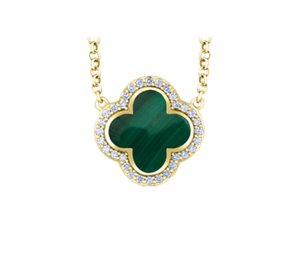 COLLIER EN OR ORNÉ D'UN TRÈFLE SERTI DE MALACHITE ET DE DIAMANTS - CR DX953YMA - BIJOUX CANADIEN COLLIER EN OR ORNÉ D'UN TRÈFLE SERTI DE MALACHITE ET DE DIAMANTS - CR DX953YMA - BIJOUX CANADIEN