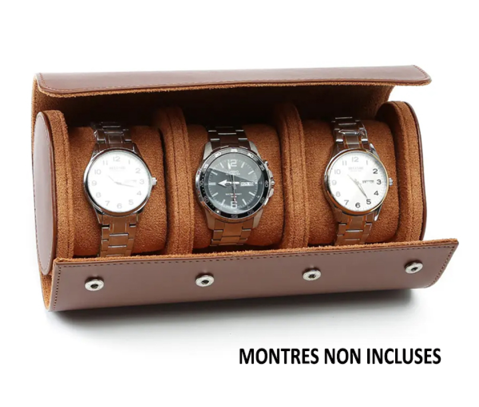 ÉTUI DE VOYAGE POUR 3 MONTRES EN CUIR - SJ BOX3BR - BIJOUTERIE SUISSE INC. ÉTUI DE VOYAGE POUR 3 MONTRES EN CUIR - SJ BOX3BR - BIJOUTERIE SUISSE INC.