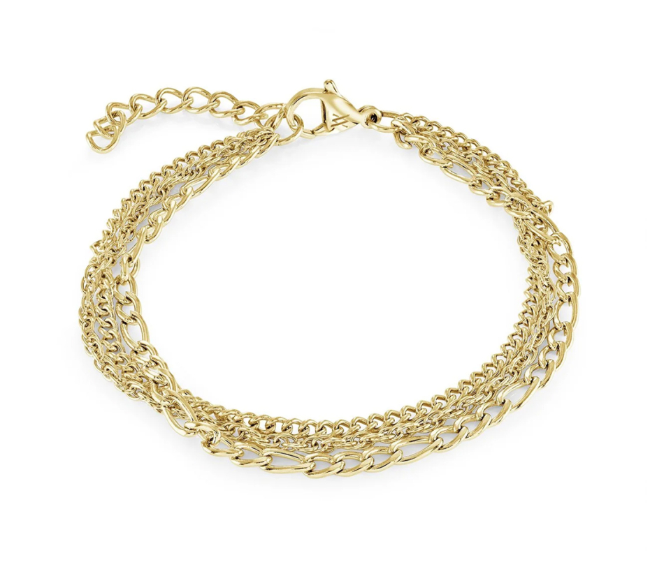 BRACELET 3 RANGS À MAILLE SINGAPOUR, FIGARO ET GOURMETTE BRACELET 3 RANGS À MAILLE SINGAPOUR, FIGARO ET GOURMETTE