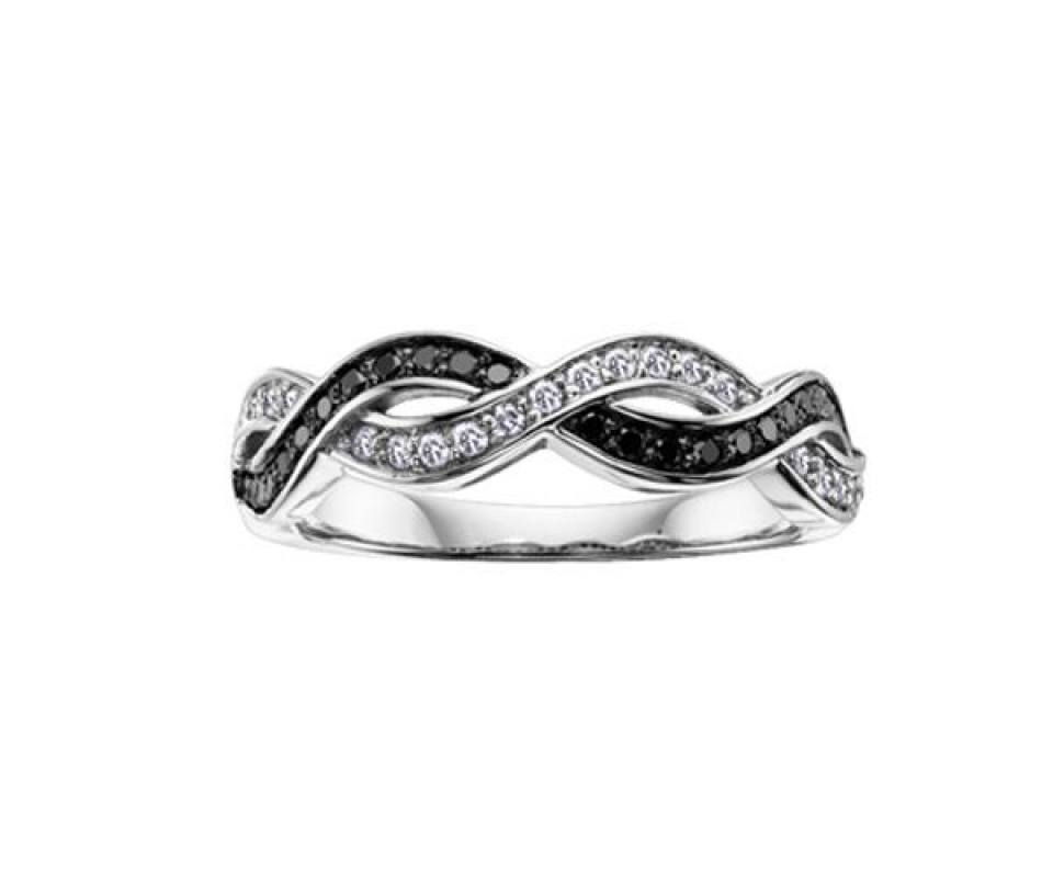 JONC EN OR 10K BLANC SERTI DE DIAMANTS BLANCS ET NOIRS - CR DD2437 - BIJOUX CANADIEN JONC EN OR 10K BLANC SERTI DE DIAMANTS BLANCS ET NOIRS - CR DD2437 - BIJOUX CANADIEN