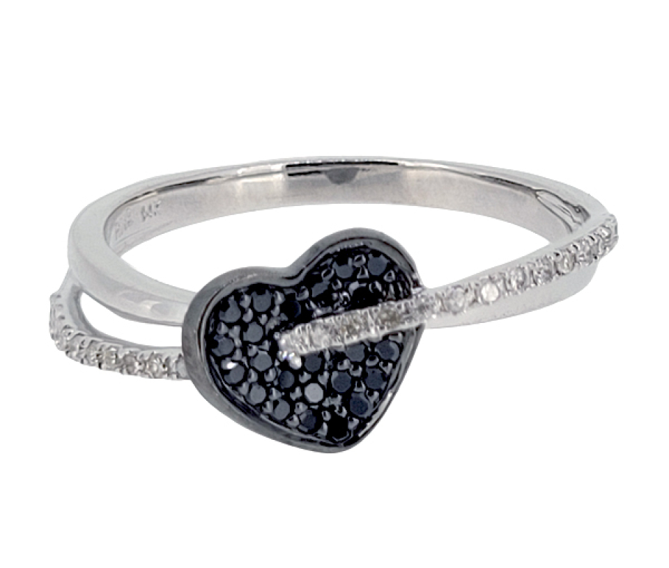 JOLIE BAGUE EN OR 14K BLANC SERTIE DE DIAMANTS BLANCS/NOIRS - SJ LBD18CO - BIJOUTERIE SUISSE JOLIE BAGUE EN OR 14K BLANC SERTIE DE DIAMANTS BLANCS/NOIRS - SJ LBD18CO - BIJOUTERIE SUISSE