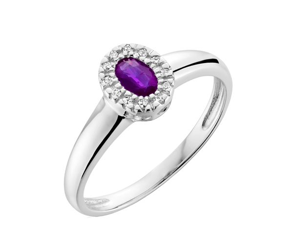 BAGUE EN OR BLANC SERTIE D'UNE AMÉTHYSTE ET DE DIAMANTS - BR 02041001AM - Bijoux d'importation