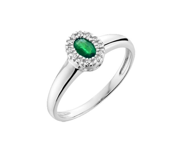 BAGUE EN OR BLANC SERTIE D'UNE ÉMERAUDE ET DE DIAMANTS - BR 02041001EM - Bijoux d'importation