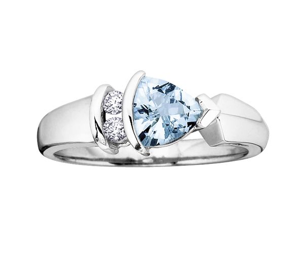 BAGUE EN OR BLANC SERTIE D'UNE AIGUE-MARINE ET DE DIAMANTS - CR DD1625 - BIJOUX CANADIEN