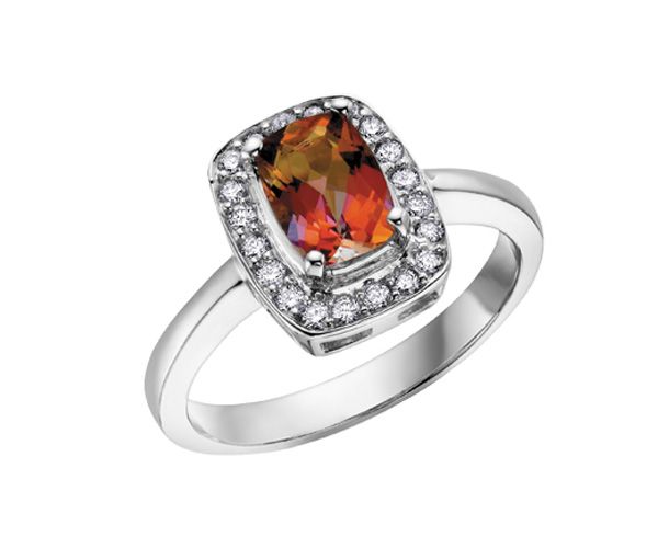 BAGUE EN OR BLANC SERTIE D'UN TOPAZE SUNRISE ET DE DIAMANTS - CR DD2018 - BIJOUX CANADIEN