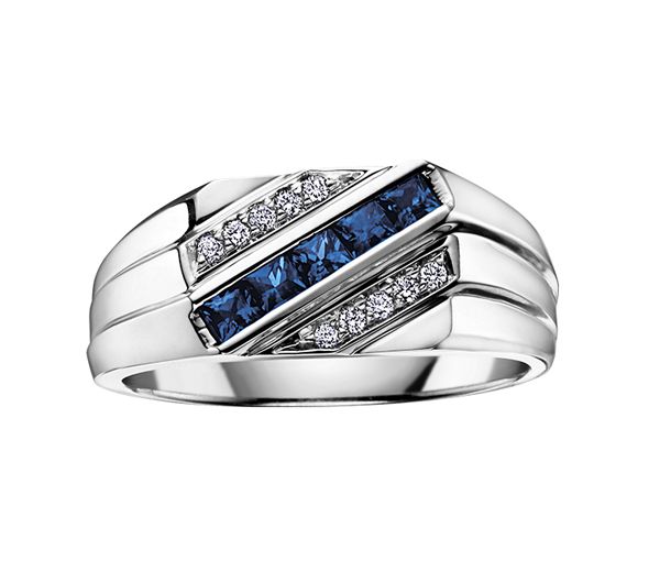 BAGUE EN OR BLANC SERTIE DE SAPHIRS BLEUS ET DE DIAMANTS - CR DD2174 - BIJOUX CANADIEN