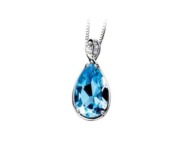 PENDENTIF EN OR BLANC SERTI D'UN TOPAZE BLEU ET DE DIAMANTS - CR DD2304 - BIJOUX CANADIEN