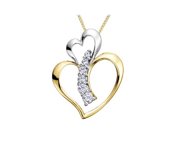 PENDENTIF 2 COEURS EN OR 2 TONS SERTI DE DIAMANTS - CR DD2309 - BIJOUX CANADIEN