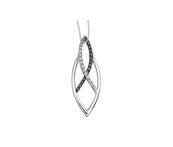 PENDENTIF EN OR BLANC SERTI DE DIAMANTS BLANCS ET NOIRS - CR DD2326 - BIJOUX CANADIEN