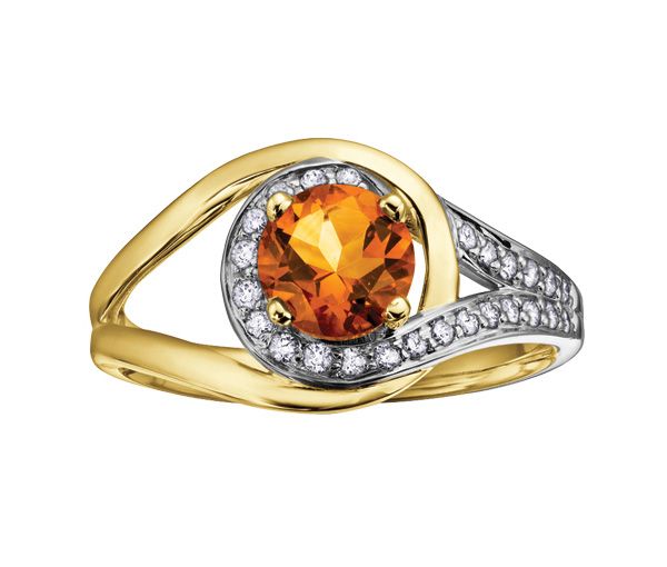 BAGUE EN OR 2TONS SERTIE D'UNE CITRINE ET DE DIAMANTS - CR DD2333 - BIJOUX CANADIEN