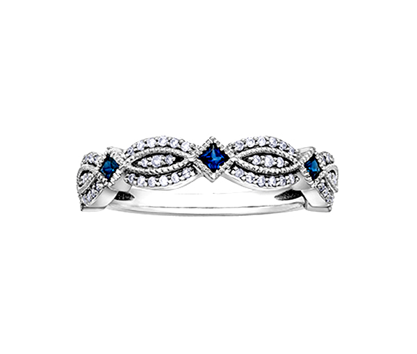 JONC POUR DAME EN OR BLANC SERTI DE SAPHIRS ET DE DIAMANTS - CR DD3161W - BIJOUX CANADIEN