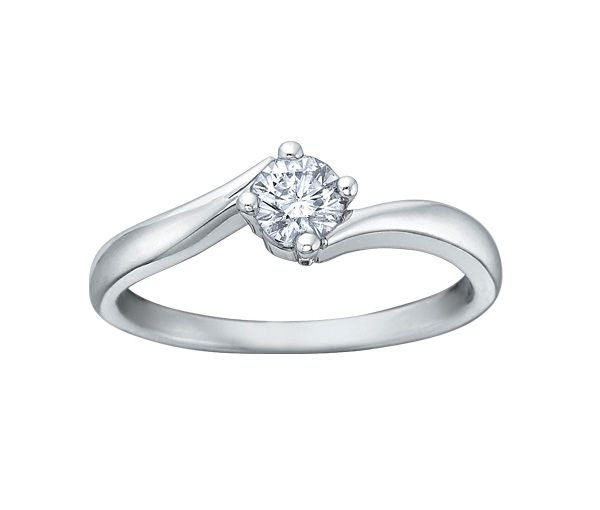 BAGUE EN OR 10K BLANC SERTIE D'UN DIAMANT - CR DX263W15 - BIJOUX CANADIEN