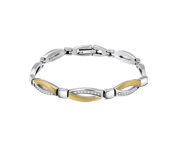 BRACELET EN ACIER/PVD OR 2 TONS SERTI DE CUBIQUES ZIRCONIAS - IG SWB107 - VÉLORIA