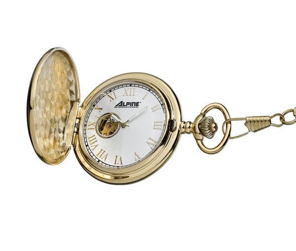 MONTRE DE POCHE MÉCANIQUE EN ACIER/PVD OR AVEC CHAINE - JM W3759 - ALPINE