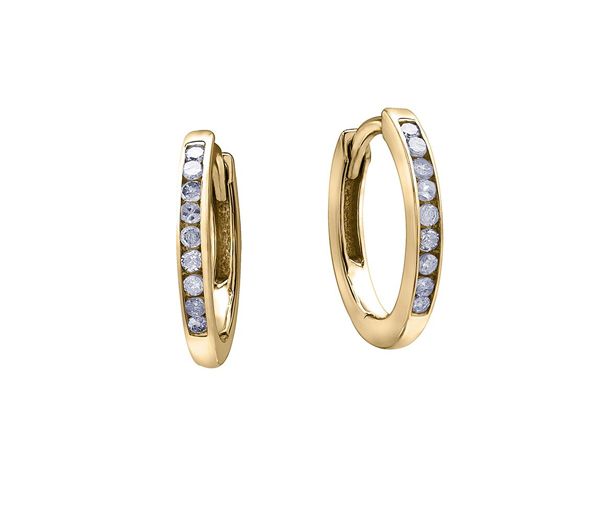 BOUCLES HUGGIES 10K 18=0,10 DIAMANTS - L 20047 - FAIT AU CANADA