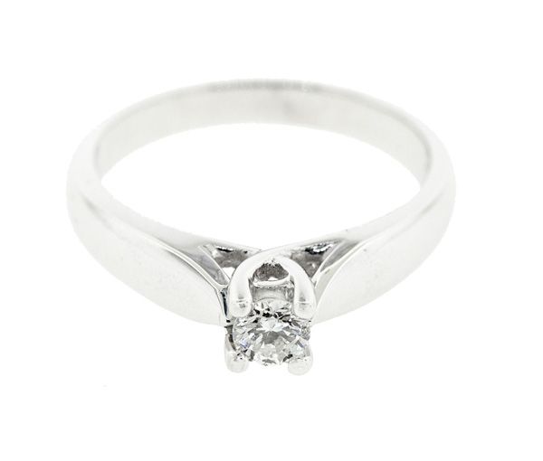 BAGUE SOLITAIRE EN OR 14K BLANC SERTIE D'UN DIAMANT - MK 2060L457 - FAIT AU CANADA
