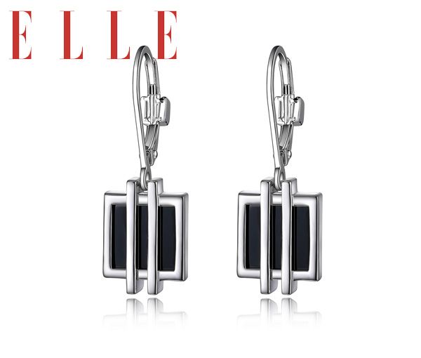 BOUCLES ELLE ARGENT MIDNIGHT AGATE NOIRE - PJ R2LCB62703 - ELLE