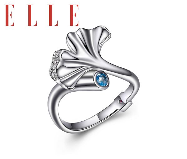 BAGUE ARGENT GINKGO CZ+TOPAZE BLEU - PJ R4LA9M12AC - ELLE