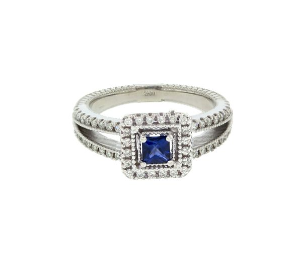 BAGUE EN OR BLANC SERTIE D'UN SAPHIR ET DE DIAMANTS - SJ MK45SA - FAIT AU CANADA