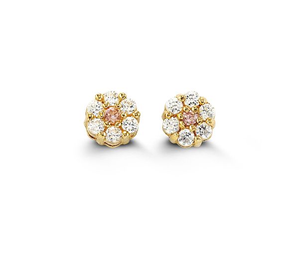 BOUCLES 14K FLEUR CZ - SY 4035B - BIJOUX D'IMPORTATION