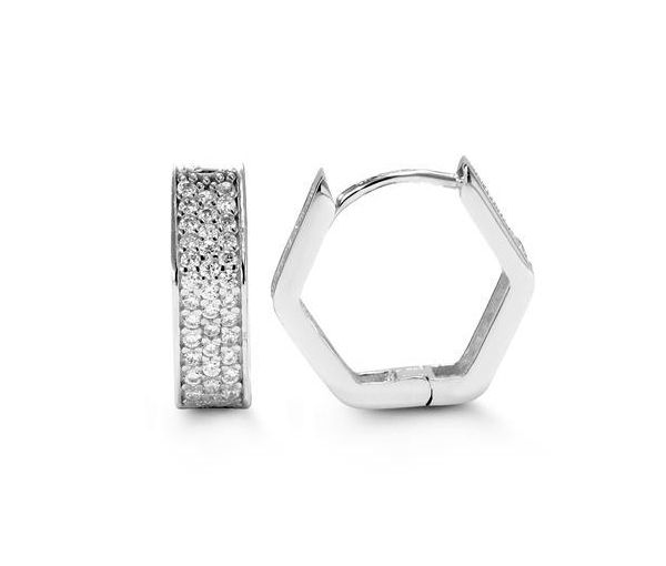 BOUCLES HUGGIES 10K BLANC CZ 4MM 13MM - SY 6057 - BIJOUX D'IMPORTATION